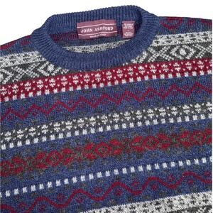VTG John Ashford Alpine Pattern Fair Isle Wool Blend Grandpa Sweater Mens Size L